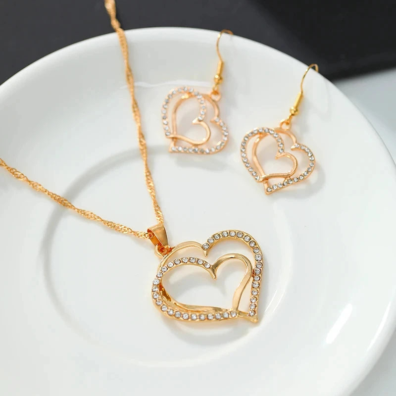 3 Pcs Heart Jewelry Set Of Earrings Pendant Necklace