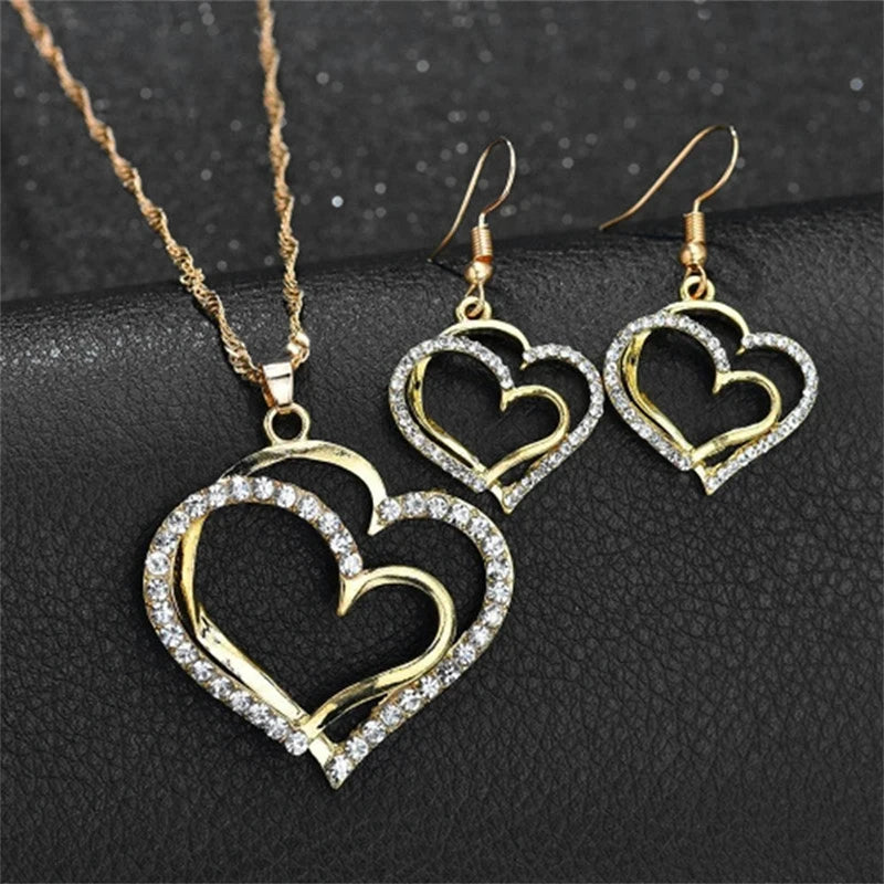 3 Pcs Heart Jewelry Set Of Earrings Pendant Necklace