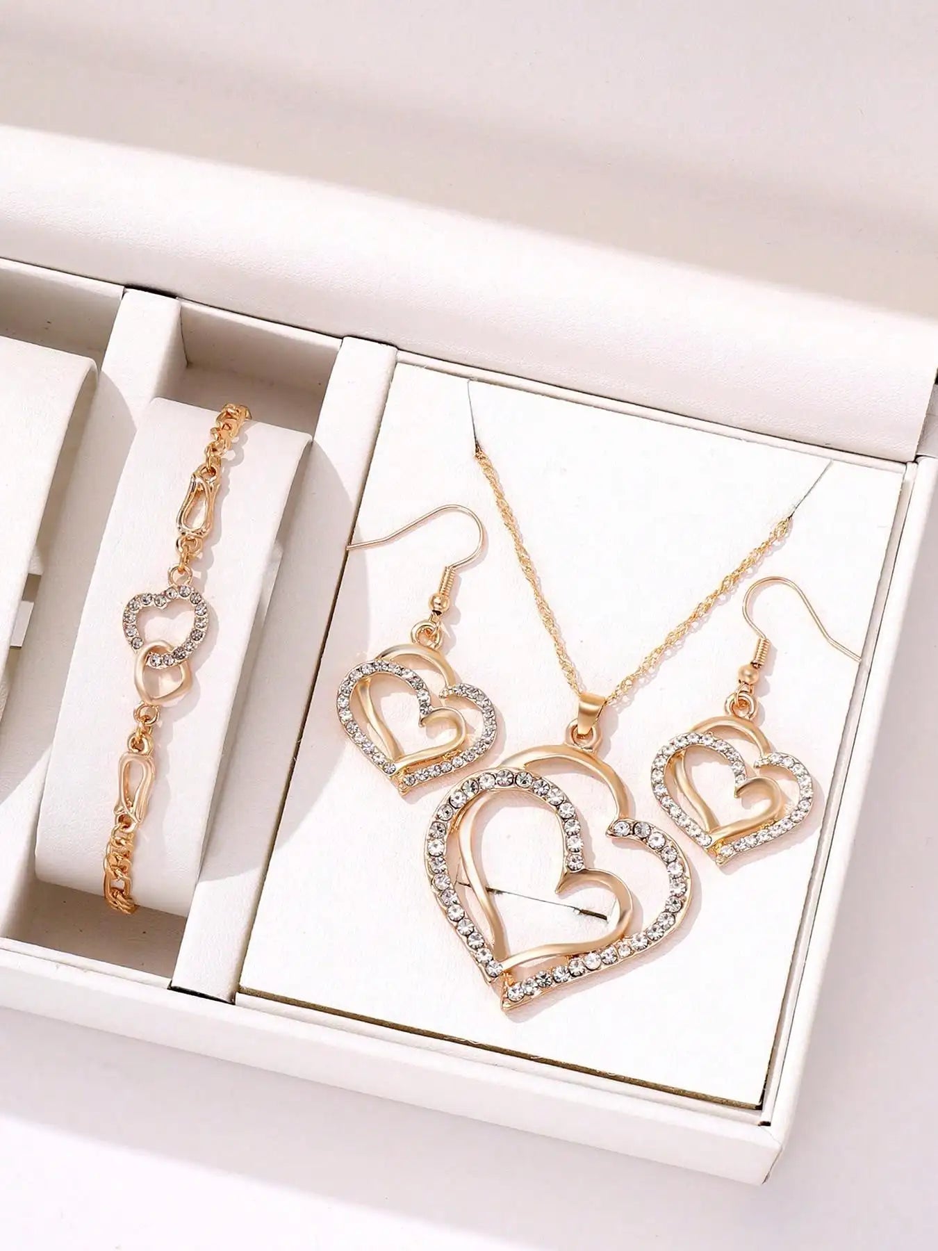 3 Pcs Heart Jewelry Set Of Earrings Pendant Necklace