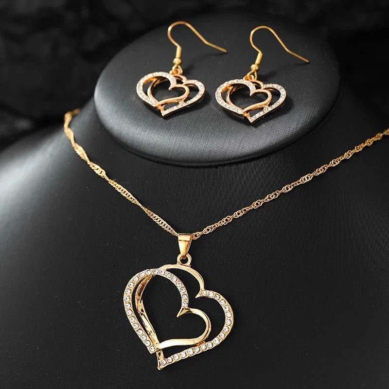 3 Pcs Heart Jewelry Set Of Earrings Pendant Necklace