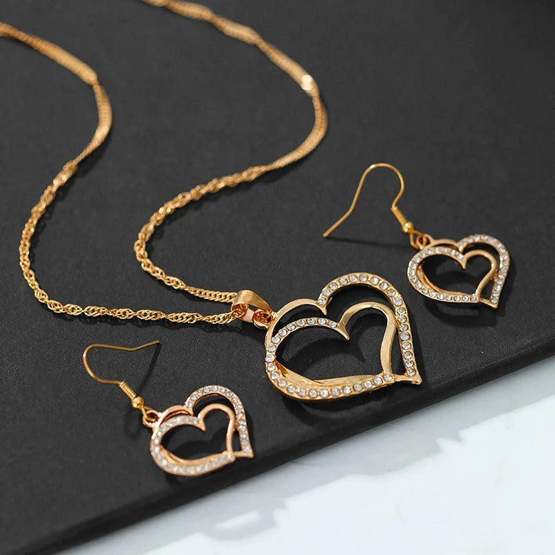 3 Pcs Heart Jewelry Set Of Earrings Pendant Necklace